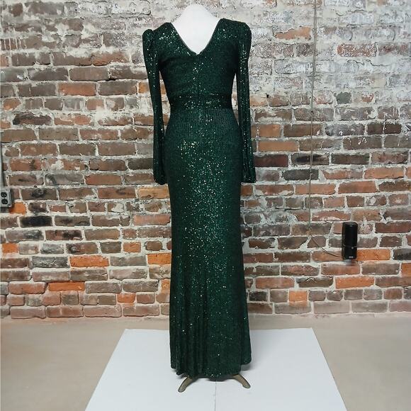 $250 NWT Xscape Formal Evening Gown Size 4 Green Sequin Wedding Party Dress - Picture 4 of 12